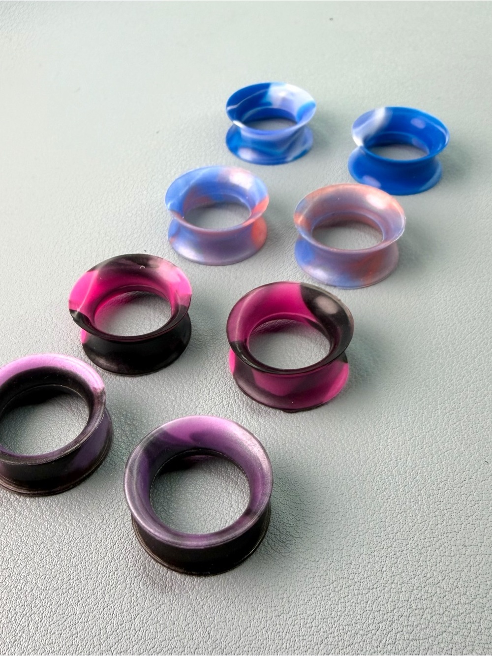 Silicone Double Flare Ear Tunnels — Pink, Purple & Blue Mix